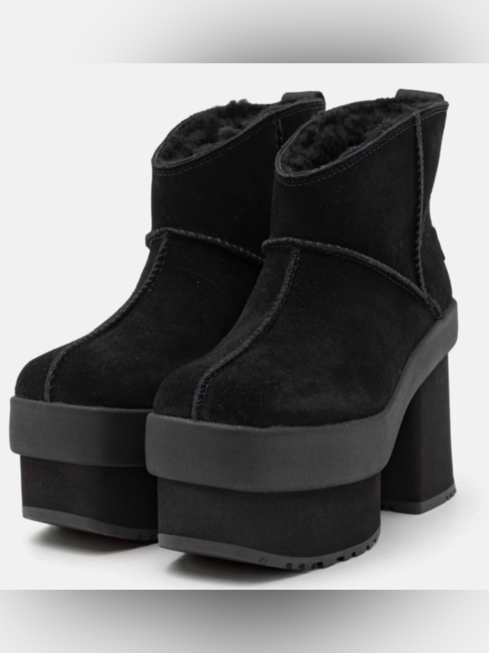 UGG Black Platform Shearling Ankle Boots Size 10
